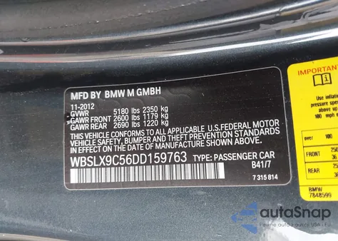 2013 BMW M6 z USA, uszkodzony, nr VIN WBSLX9C56DD159763